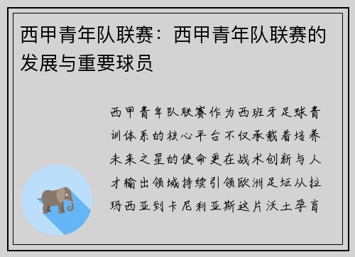 西甲青年队联赛:西甲青年队联赛的发展与重要球员